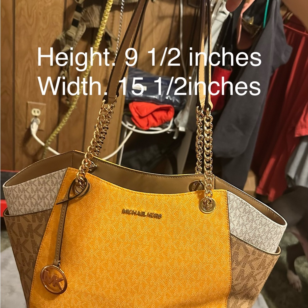 Michael Kors Orange Tan Vanilla Logo Tote - Picture 2 of 4